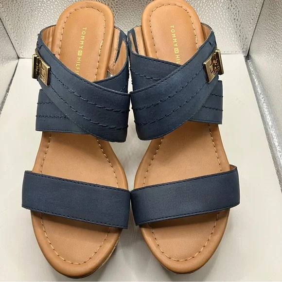 Tommy Hilfiger Navy Blue Mili Cork Wedge Sandal Size 7.5 - Picture 2 of 16